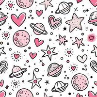 seamless pattern with pink hearts and stars vector