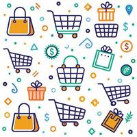 shopping cart icons and other items on a white background vector