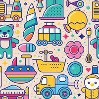 a colorful pattern with toys and other items vector