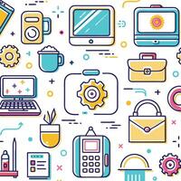 a colorful set of icons that include a laptop, phone, and other items vector