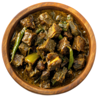 A Traditional Bhindi Gosht Salan Served in a Wooden Bowl Perfect for Culinary Enthusiasts and Food Bloggers Seeking Authentic Recipes Transparent background png