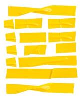 Top view set of wrinkled or crumpled yellow adhesive vinyl tape or cloth tape in stripes shape isolated on white background with clipping path photo