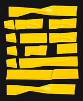 Top view set of wrinkled or crumpled yellow adhesive vinyl tape or cloth tape in stripes shape isolated on black background with clipping path photo