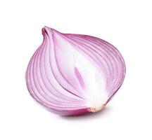 Front view of red purple onion or shallot in half isolated on white background with clipping path photo