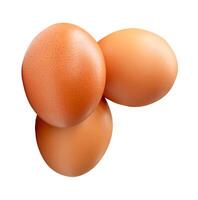 Top view of three brown chicken eggs in stack isolated on white background with clipping path photo