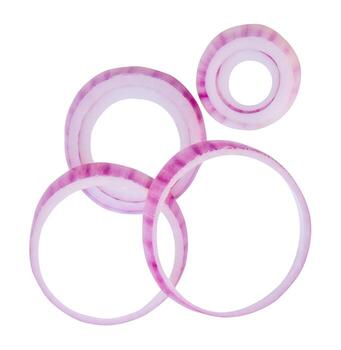 Top view set of red onion slices or onion rings in stack isolated on white background with clipping path photo