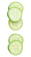 Top view set of green cucumber slices or pieces in stack isolated on white background with clipping path photo