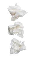Top view set of screwed or crumpled white tissue paper ball isolated on white background with clipping path photo
