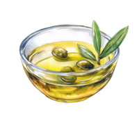 Artistic Representation of Olive Oil in a Clear Glass Bowl Perfect for Culinary and Home Decor Use Transparent background png