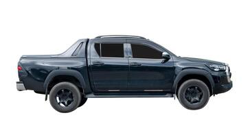 Side view of black pickup truck isolated on white background with clipping path photo