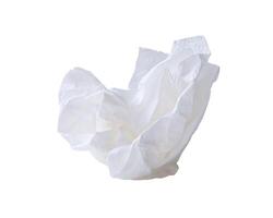 Side view of screwed or crumpled white tissue paper ball isolated on white background with clipping path photo