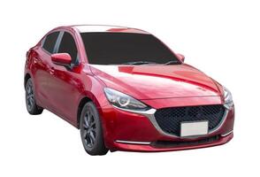 Front view of red sports sedan car isolated on white background with clipping path photo