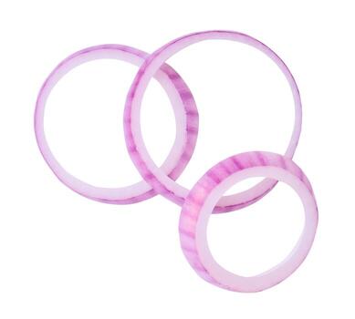 Top view of red onion slices or onion rings in stack isolated on white background with clipping path Shallot photo