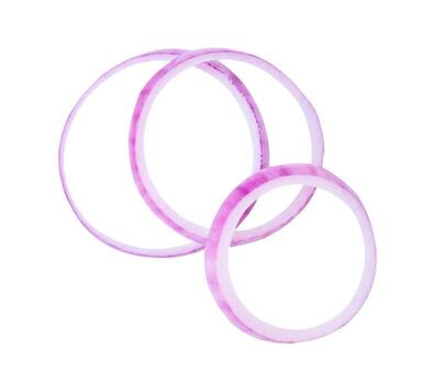 Top view of red onion slices or onion rings in stack isolated on white background with clipping path photo