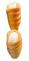 Top view of two puff pastry cream horns isolated on white background with clipping path photo