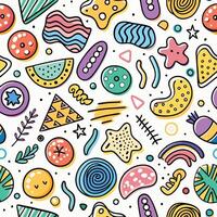 colorful doodle pattern with various shapes and colors vector
