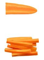Top view set of orange carrot slice or piece in stick shape in stack isolated on white background with clipping path photo