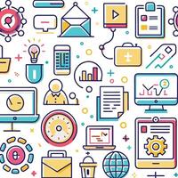 a colorful set of icons that include a computer, phone, and other items vector