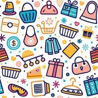 shopping seamless pattern with colorful icons vector