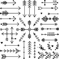 set of arrows and arrows in black and white vector