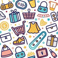 shopping seamless pattern with various items vector