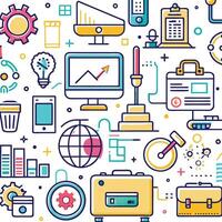 business and technology icons in a colorful pattern vector