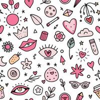 seamless pattern with pink and white doodles vector