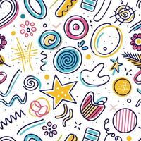 seamless pattern with colorful doodles and shapes vector