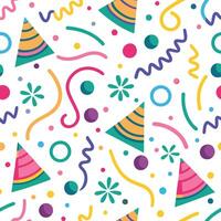 a colorful party hat pattern with confetti and streamers vector