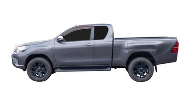 Side view of dark gray pickup truck with cab isolated on white background with clipping path photo