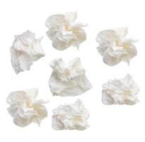 Top view set of screwed or crumpled white tissue paper ball isolated on white background with clipping path photo