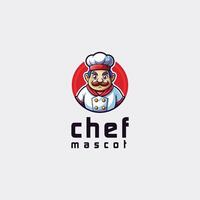 a chef mascot logo with a red background vector