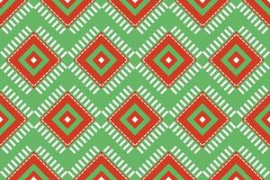 Geometric red triangle shape and white rectangle on bright green pattern design for texture and background. Christmas holiday concept vector