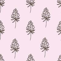 Simple calm floral seamless pattern in rural style. Gray flowers, twigs on a light pink background. For fabric prints, textile products, home decor, clothing. vector