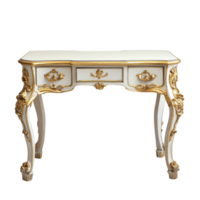 Elegant White and Gold Old Wooden Desk on a Clean, Bright Background Perfect for Office and Interior Design Projects Transparent background png