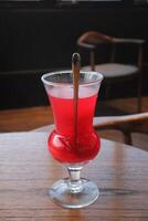 Non-Alcoholic Fresh cocktail on brown table with lemon fruit. fresh drink at the summer outside cofe shop photo