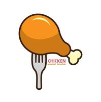 A chicken on a fork with the words chicken on it vector