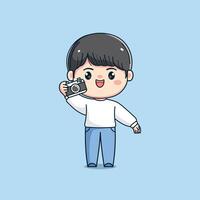 cute boy character with casual style carrying a camera vector