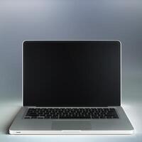 Laptop with blank screen mock up template, empty computer display placeholder illustration photo