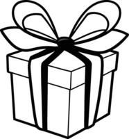 A black and white drawing of a gift box with a bow vector