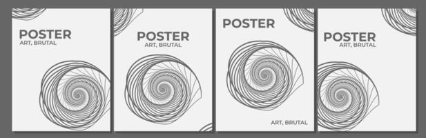 poster template backgrounds collection including abstract geometric spiral figure for any purpose with aesthetic brutalism and minimalist layout vector