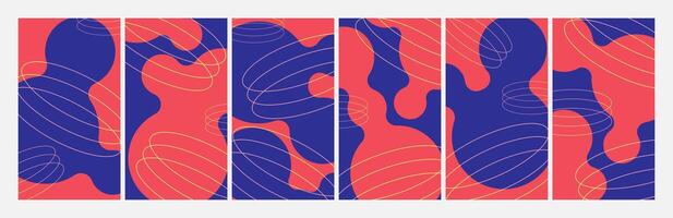 set of spiral and circular y2k bold abstract backgrounds vector
