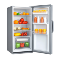 Opened Refrigerator Displaying Fresh Food Items on transparent background png
