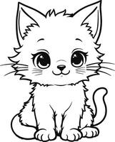 Cartoon illustration of a kitty cat for a coloring book design. vector