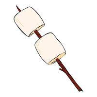 Toasting marshmallows on a stick is a cherished tradition during summer gatherings and campfires. sketch illustration. Food vector