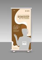 VR 3D Game Online Training Session roll up display standee banner design template vector