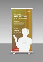 Virtual Reality Metaverse Event Online Training roll up display standee banner design template or VR Workshop Online vertical banner Design vector