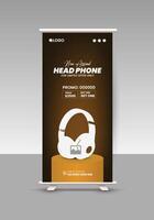 New arrival Headphone Sale Roll-up Display Standee Banner Design Template and Product Sale Pullup Banner Design, Black Friday Super Sale Roll-up Banner Template vector
