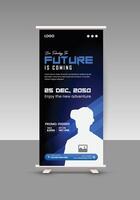 Virtual reality box, headset, and glasses sale roll up display standee banner design template vector