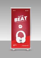 Modern and stylish headphone sale roll-up standee display banner design templates vector